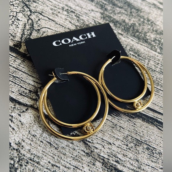 NWT! Coach double hoop earrings with a sparkling pavé crystal stud + gift wrap! - Picture 1 of 13